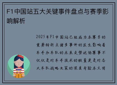 F1中国站五大关键事件盘点与赛季影响解析